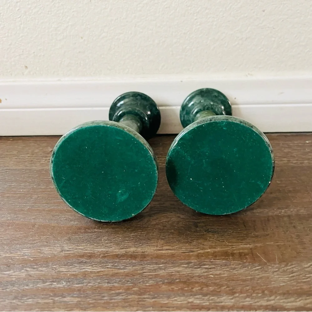 Green Marble Candlestick Pair - Elegant Home Accent 6.5 Inch tall